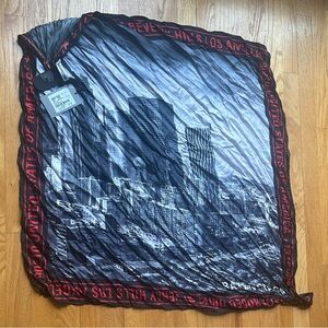 Balenciaga Black and Red Patterned Silk wrinkled scarf